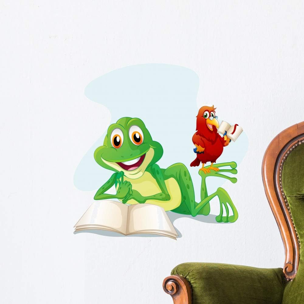 Frog and Bird Reading Wall Decal Wallmonkeys Peel and Stick Animal Graphics (18 in H x 18 in W) WM273671