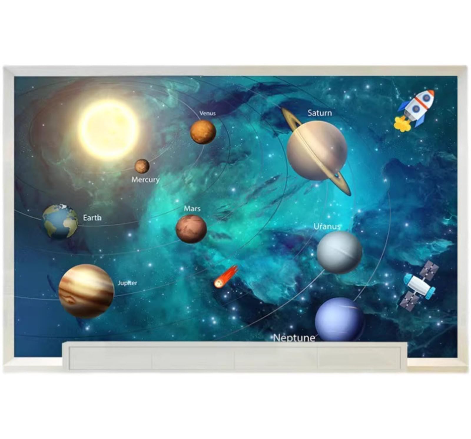 Xlming 200Cm×140Cm(B×H) Three Dimensional Cartoon Starry Sky Planets Rockets 3D Wallpaper Luxury Silk Study Dining Feature Sofa Grey Bedroom Living Room Tv Decorative Wall-200Cm×140Cm