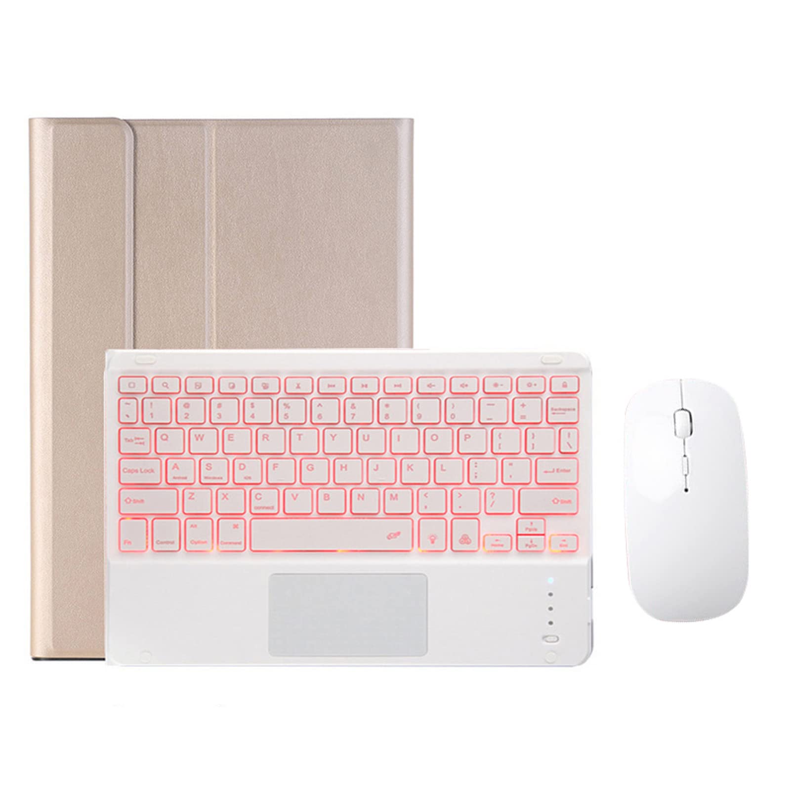 Étui Clavier pour iPad 10e Gén avec Souris sans Fil Bluetooth, Eclairage 7 Couleurs, Coque Clavier QWERTY Rechargeable iPad 10eme Generation 2022 10,9"" avec Touchpad, Or avec Rétroéclairage