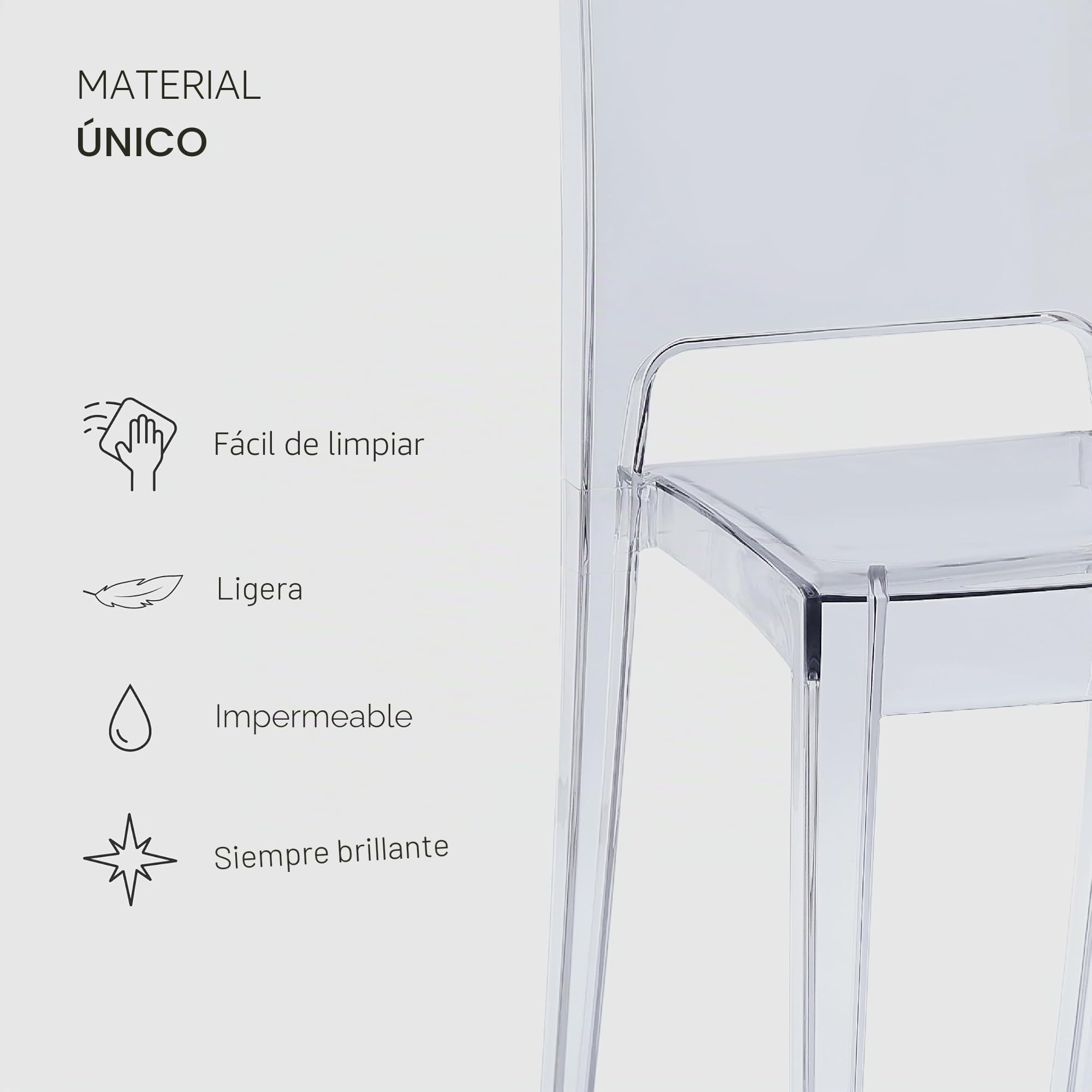 Baroni Home Juego de 4 sillas Transparentes, Modernas y apilables, Ligeras y Resistentes, con Goma Antideslizante, para Comedor, 34,5 x 48,5 x 85 cm (Transparente)