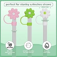 Vista 2 de 10 fundas de paja de silicona con diseño de flores para copa Stanley, fundas reutilizables para popotes compatibles con 30 y 40 onzas, adornos