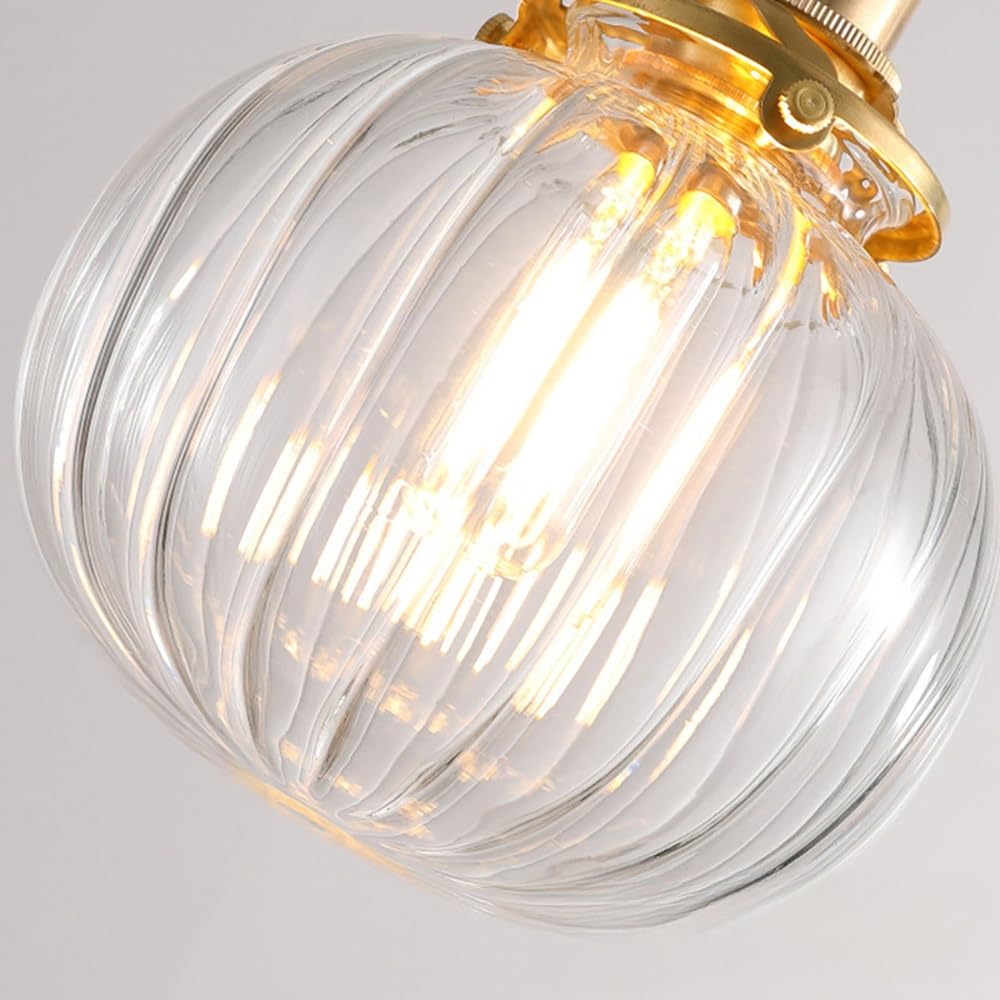 Pendelleuchte Geriffeltes Glas Kugel, Hängelampe Messing Vintage Klar Kronleuchter Landhausstil für Schlafzimmer Esszimmer