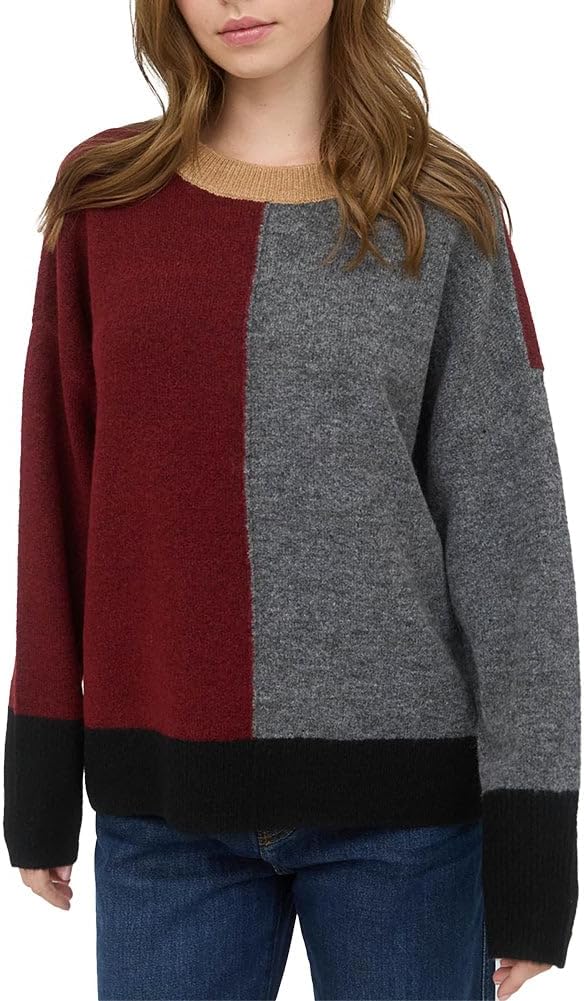 Blu Pepper Colorblock Front Seam Long Sleeve Knit Sweater