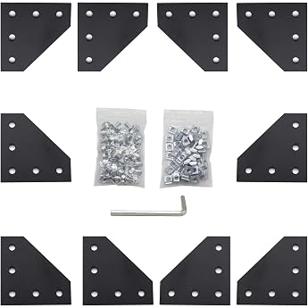 10pcs L Shaped Corner Bracket Connecting Plate with 50pcs M5 T Nuts + 50pcs M5 Screws + 1pcs Wrench for Standard Aluminum Ext