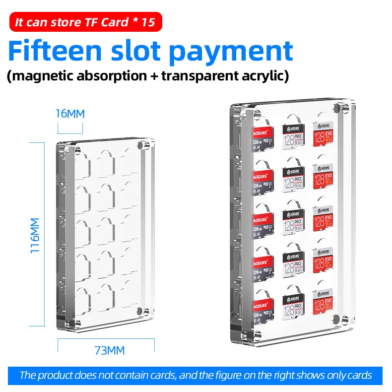 AODUKE 15 Slots Transparent Closure TF Card Holder Micro SD Card Case, Micro SD TF Card Bamboo Storage box manager - Image 2