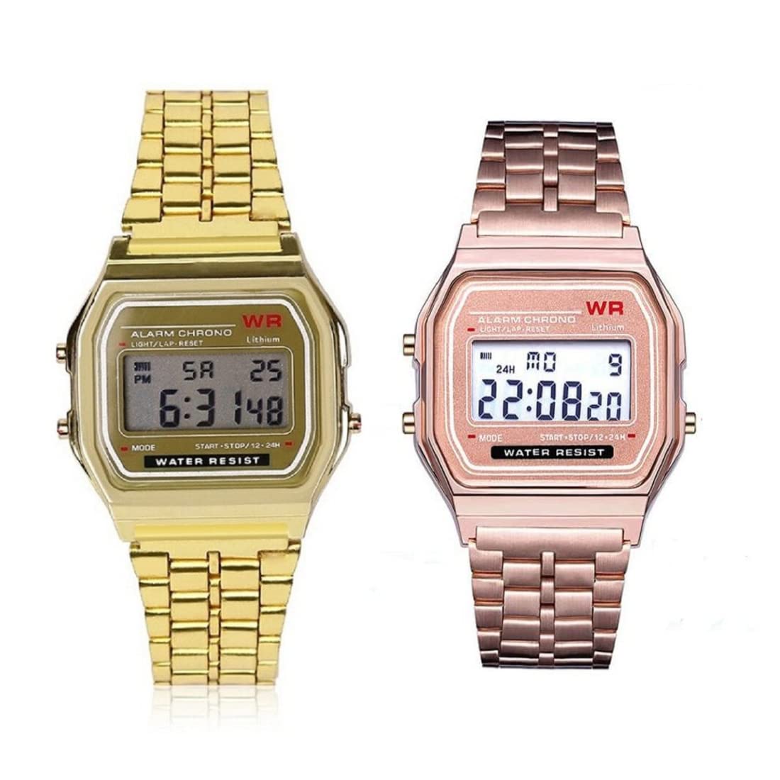 PUTHAK Unisex Grey Dial Metallic Digital Watch with Backlight - Digital Watch - for Men & Women Pack of 2 (Gold, Rose-Gold) (B0BS76T1XD) Amazon Price History, Amazon Price Tracker