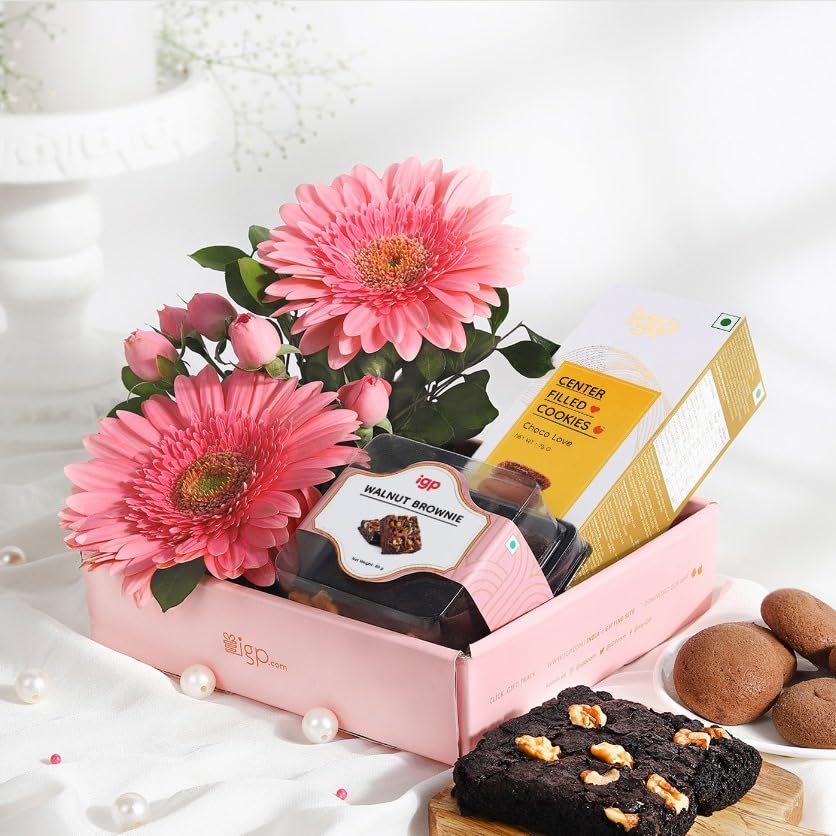 IGP-Pastel Delight Hamper (Fresh Flower- Gerbera and Roses,Brownie,Cookies) For Special Occasion, Birthday and Anniversary Gifting (B0CXF3YJBM) Amazon Price History, Amazon Price Tracker