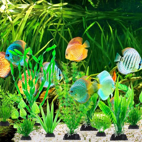 Image of 28Pcs Artificial Aquarium Plants, Green Fish Tank Decorations, Fish Tank Plants Decorations for Household and Office, Various Sizes