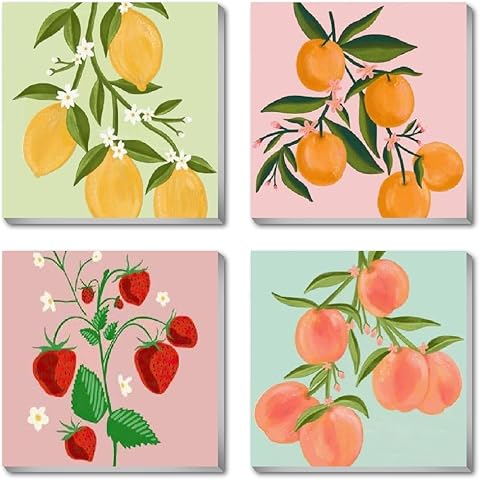 Amzdiyfun 4 Pack Fruits Paint by Numbers Kit, Easy Acrylic Art Number Painting for Beginners, DIY Adults Paint by Numbers Kit on Canvas for Home Wall Decor, 7.8x7.8Inch