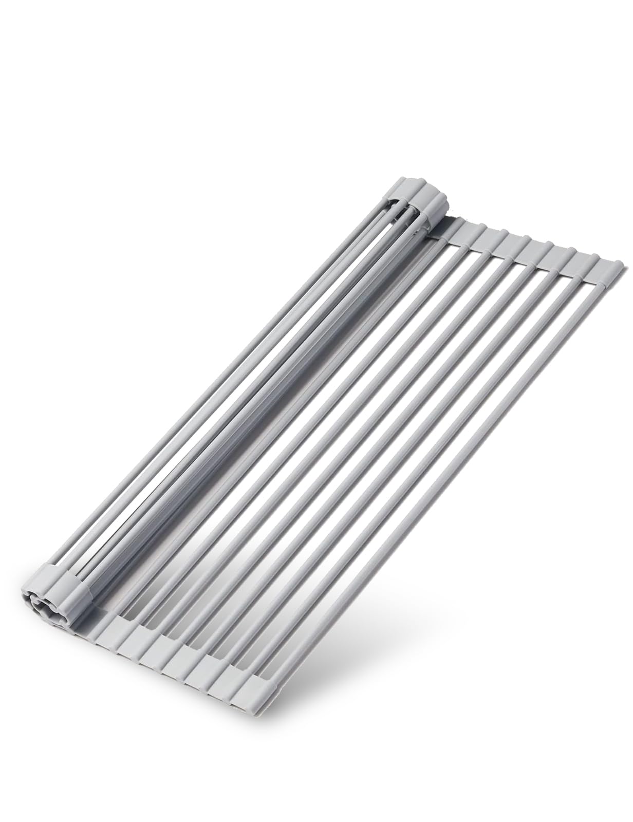 VICEAXY Foldable Roll-Up Dish Drying Rack 17” x 13”, Stainless Steel with Silicone Wrapped Drainer Rack, Sink Rack Mat for Kitchen Dishes, Cups, Fruits, Vegetables (M, Gray)