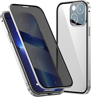 BBPM Anti-peep Case for Iphone 15 Pro Max Magnet Case, Magnetic Adsorption Double Sided Privacy Screen Protector Cover Cover,Silver,for 15 Plus