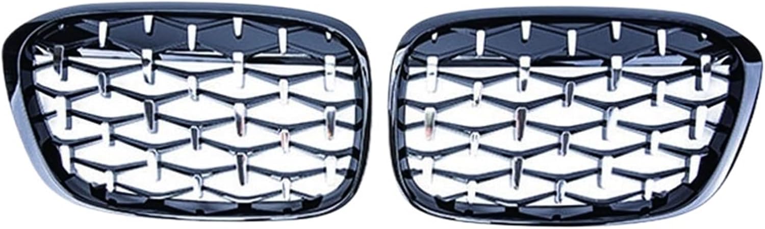 Car Diamond Front Kidney Grille Racing Grill Compatible with BMW X1 F48 F49 2016 2017 2018 2019 Meteor Style Grills Car Styling Parts(Black and Silver)