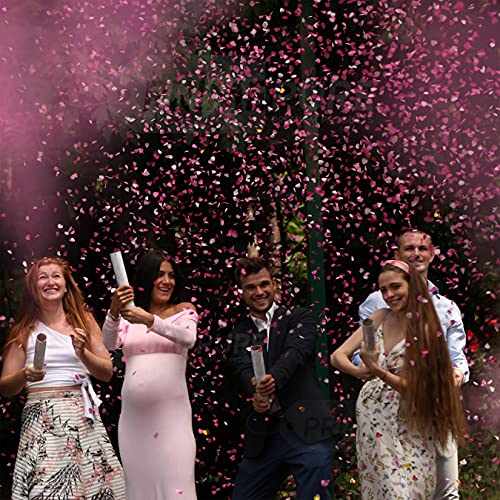 PrimePure Gender Reveal Confetti Cannon, Biodegradable Powder & Heart Shaped Confetti Party Poppers, Pink, Set of 4 - Image 2