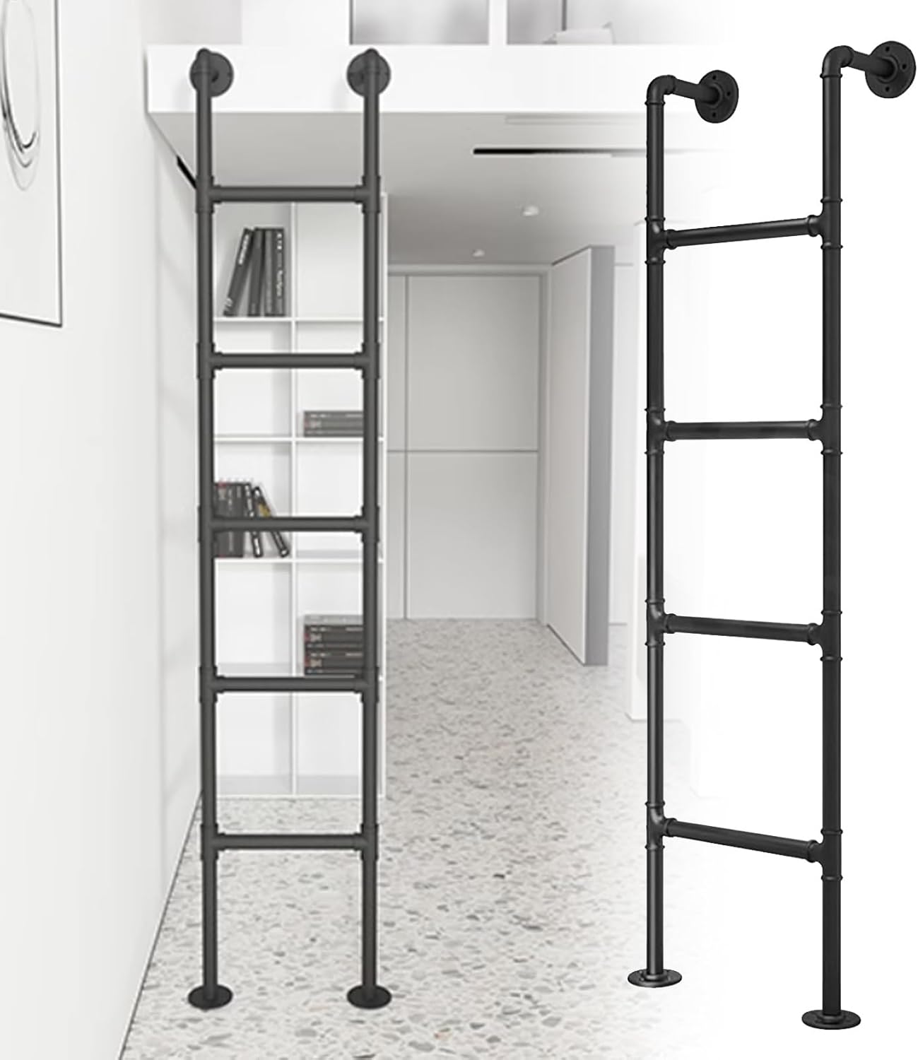 Loft Attic Ladder Wall Mounted Step Ladder, Basement Window Well Egress Ladder, 3.3-9.8ft Wrought Iron Bunk Bed Ladder, Metal Fire Escape Ladder Climbing Ladders(110cm/43in)