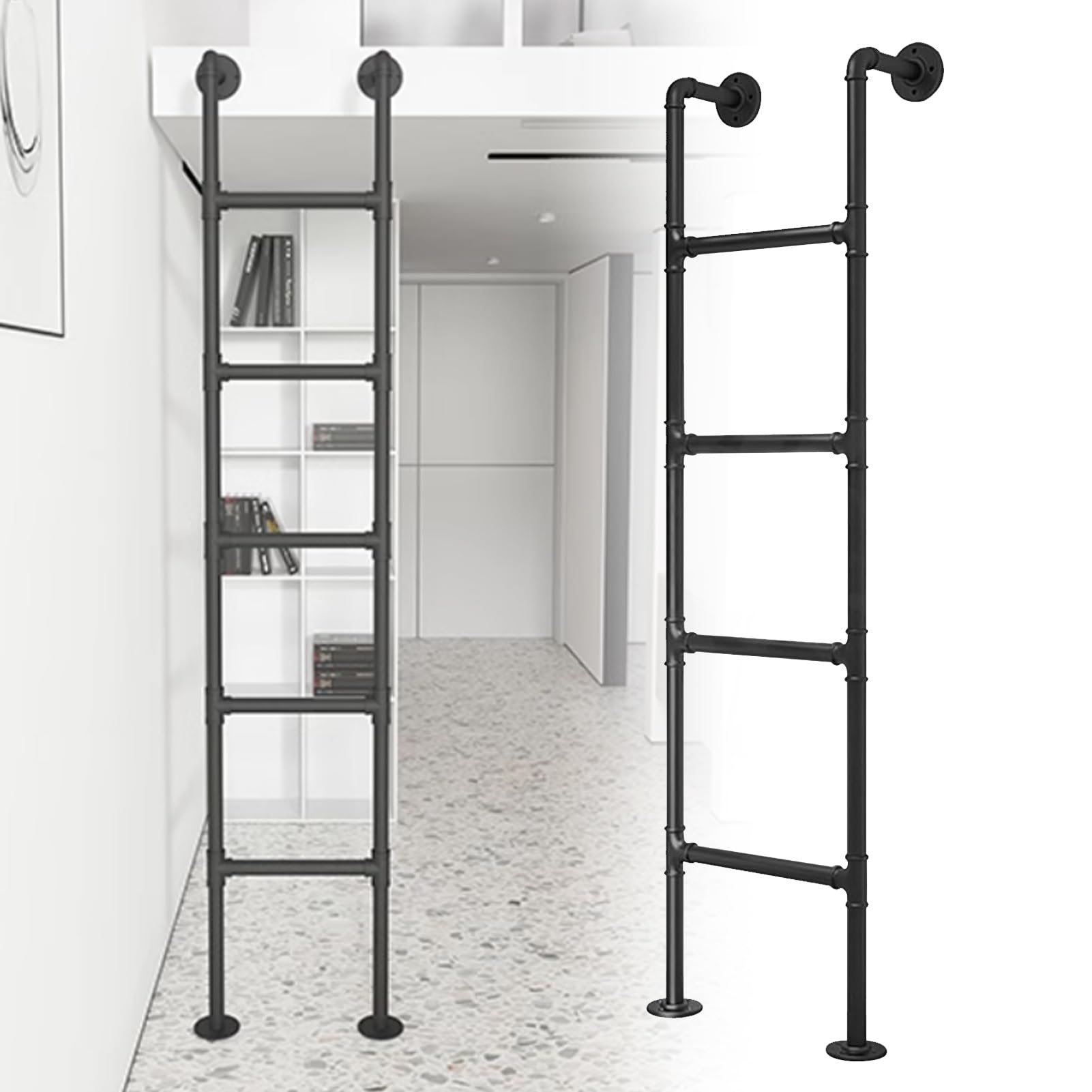 GJMSSMY Loft Attic Ladder Wall Mounted Step Ladder, Basement Window Well Egress Ladder, 3.3-9.8ft Wrought Iron Bunk Bed Ladder, Metal Fire Escape Ladder Climbing Ladders(175cm/69in)