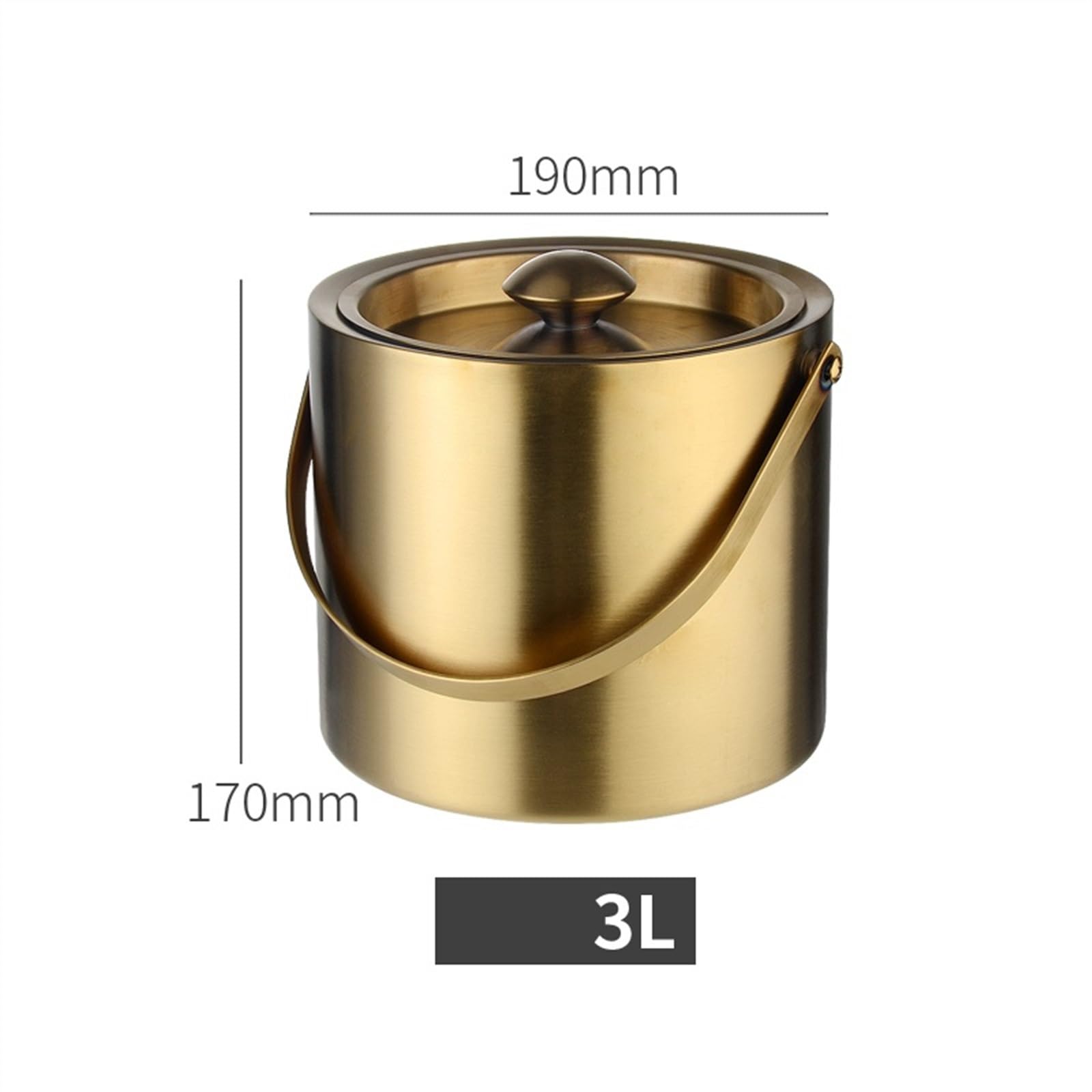 Cubo de Champán Cubo de hielo aislado de doble capa con tapa Enfriador de vino Cubo de hielo Cubo de bebidas Cubo de agua Champán Cerveza Adecuado for uso en bares en el hogar Cubiteras Acero(Gold,3l)