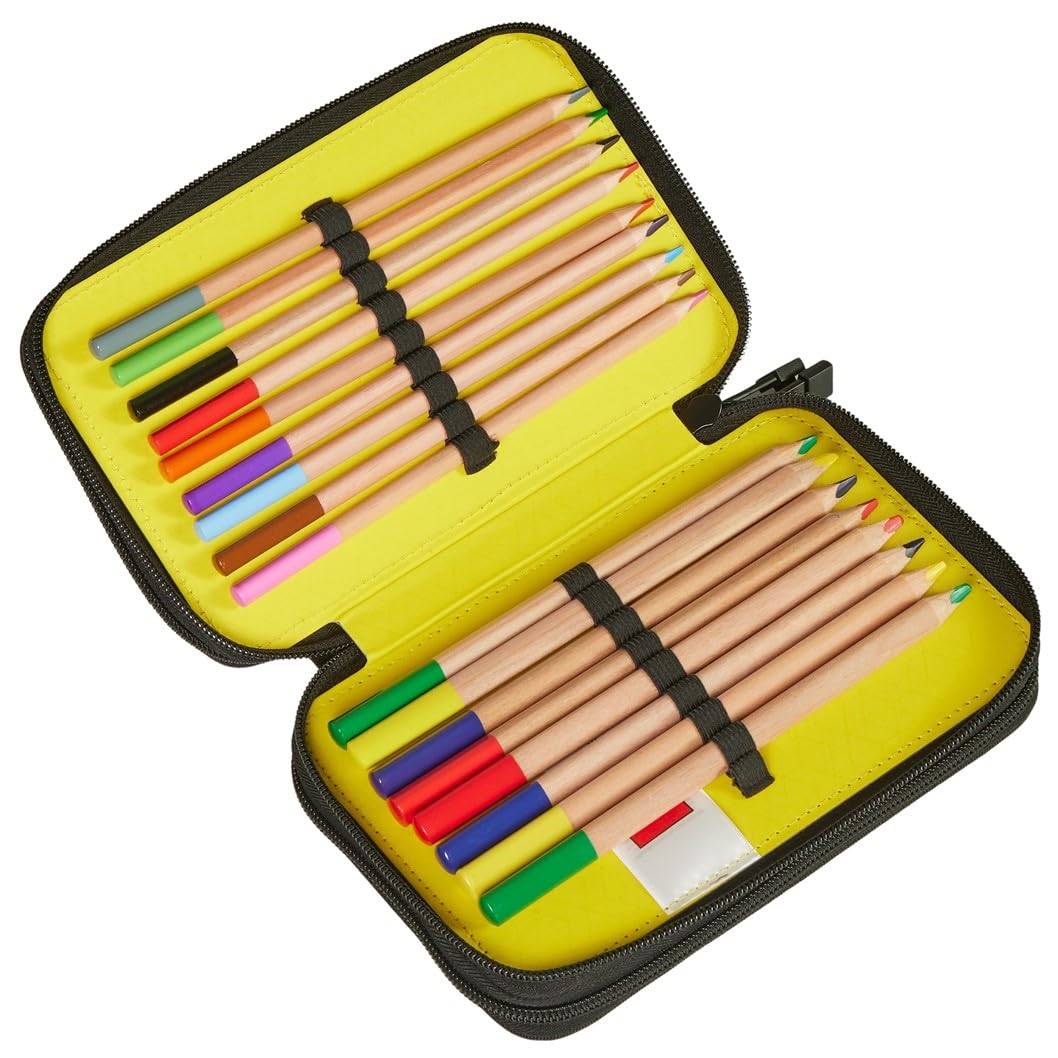 SKANDO BAGS Astuccio Lego Ninjago - Organizzazione elegante per utensili da scrivere con 3 scomparti spaziosi, cerniere sicure e dettagli Lego 1x1, Elemental Master Of Energy