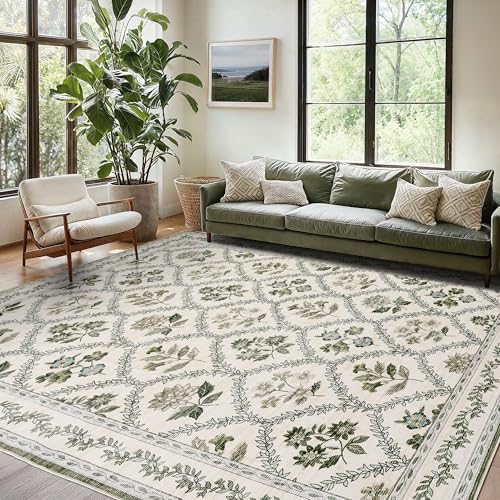 Tapete decorativo boho floral verde oliva 5x8 pies miniatura 1