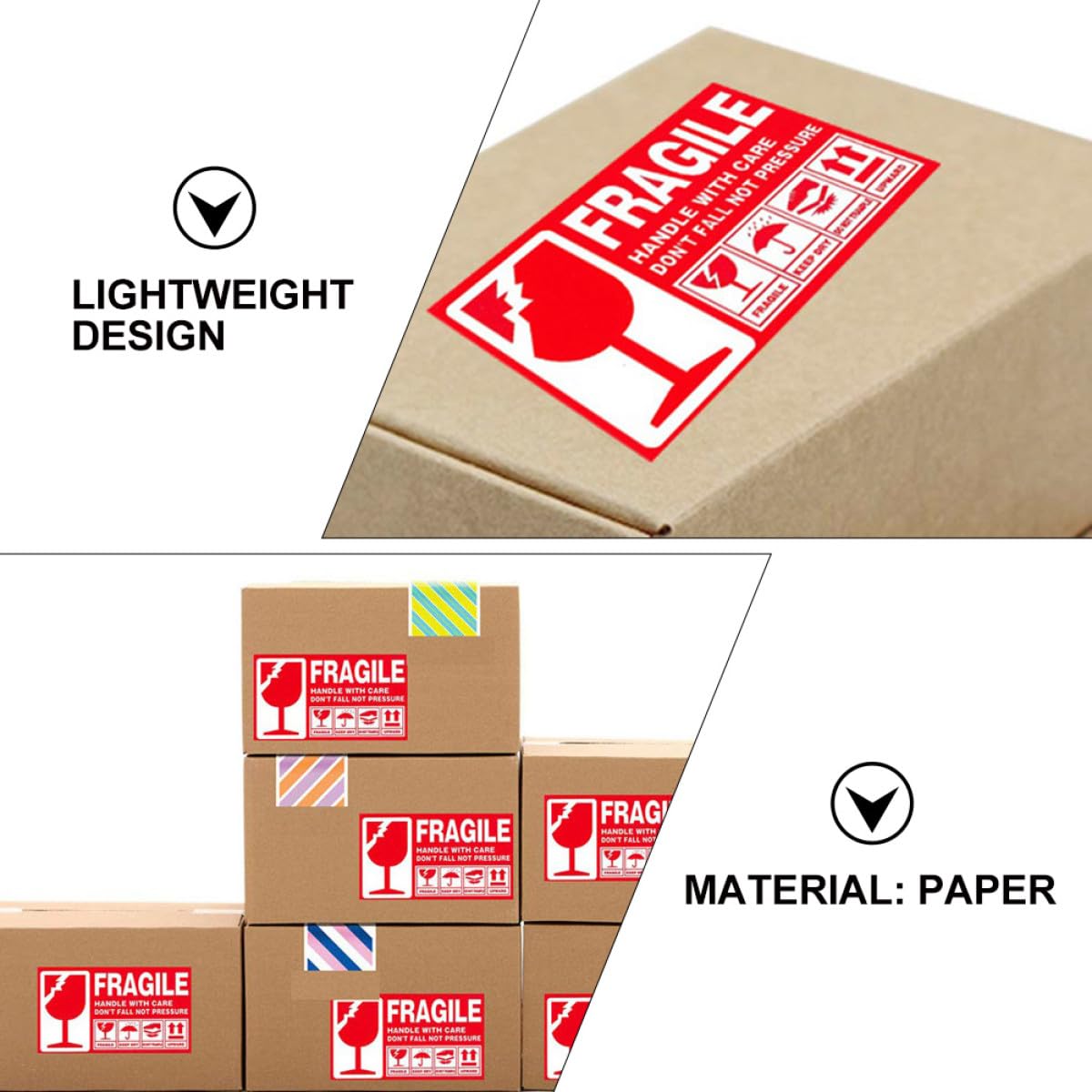 SHINEOFI 900 Pièces Autocollants Fragile, 13x7cm étiquettes d'avertissement Fragile Avec Inscription En Anglais, Taille Autocollant rouge