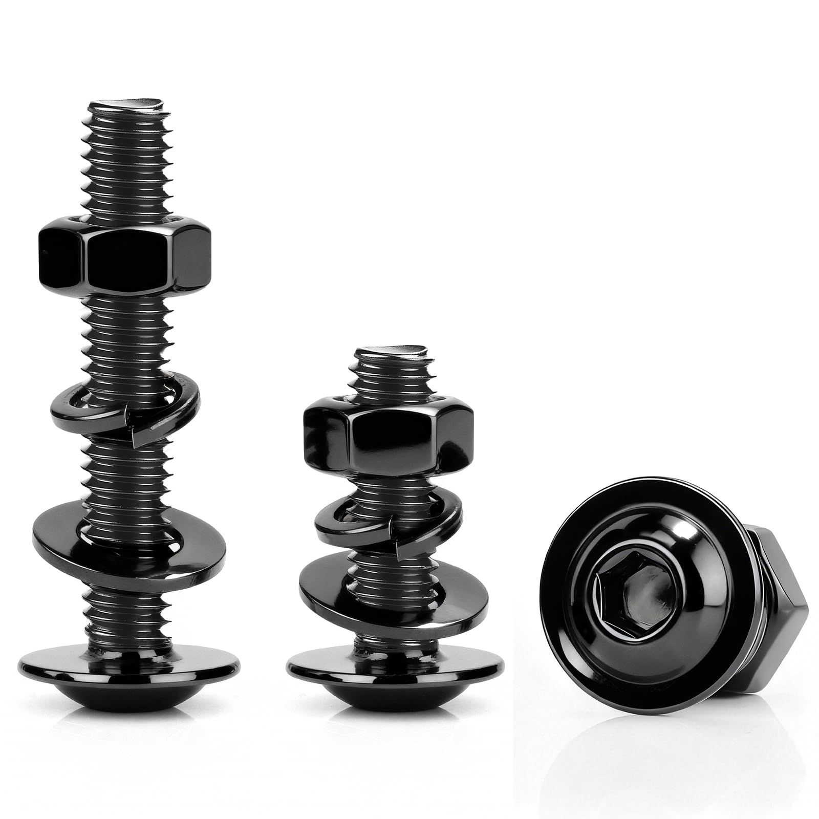 mawmuaw 12pcs Bolts M6x30 mm Flanged Allen Bolts Black Oxide 304 Stainless Steel Nuts and Bolts Includes Hex Nuts, Spring Washers & Flat Washers for Motorcycle Furniture Equipment Assembly DIY