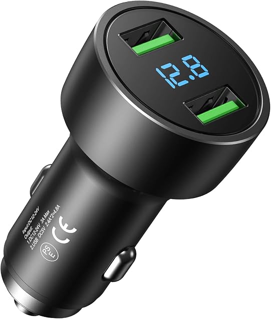 USB Car Charger 12V / 24V 4.8A 2 Port USB Car Cigarette Lighter Charger Adapter with LED Digital Voltmeter for iPhone 12 11 X 8 6s Plus Samsung Galaxy S9 S8 Huawei P9 P10 P20 and more