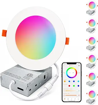 iLC 4-Inch Color-Changing LED Recessed Lights, Alexa and App Control, 6-Pack