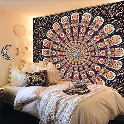 Bohemian Tapestry Indian Mandala Floral Hippie Wall Tapestries Hanging Indoor Decorative Cloth for Living Room Bedroom (L/150*210cm) Cover
