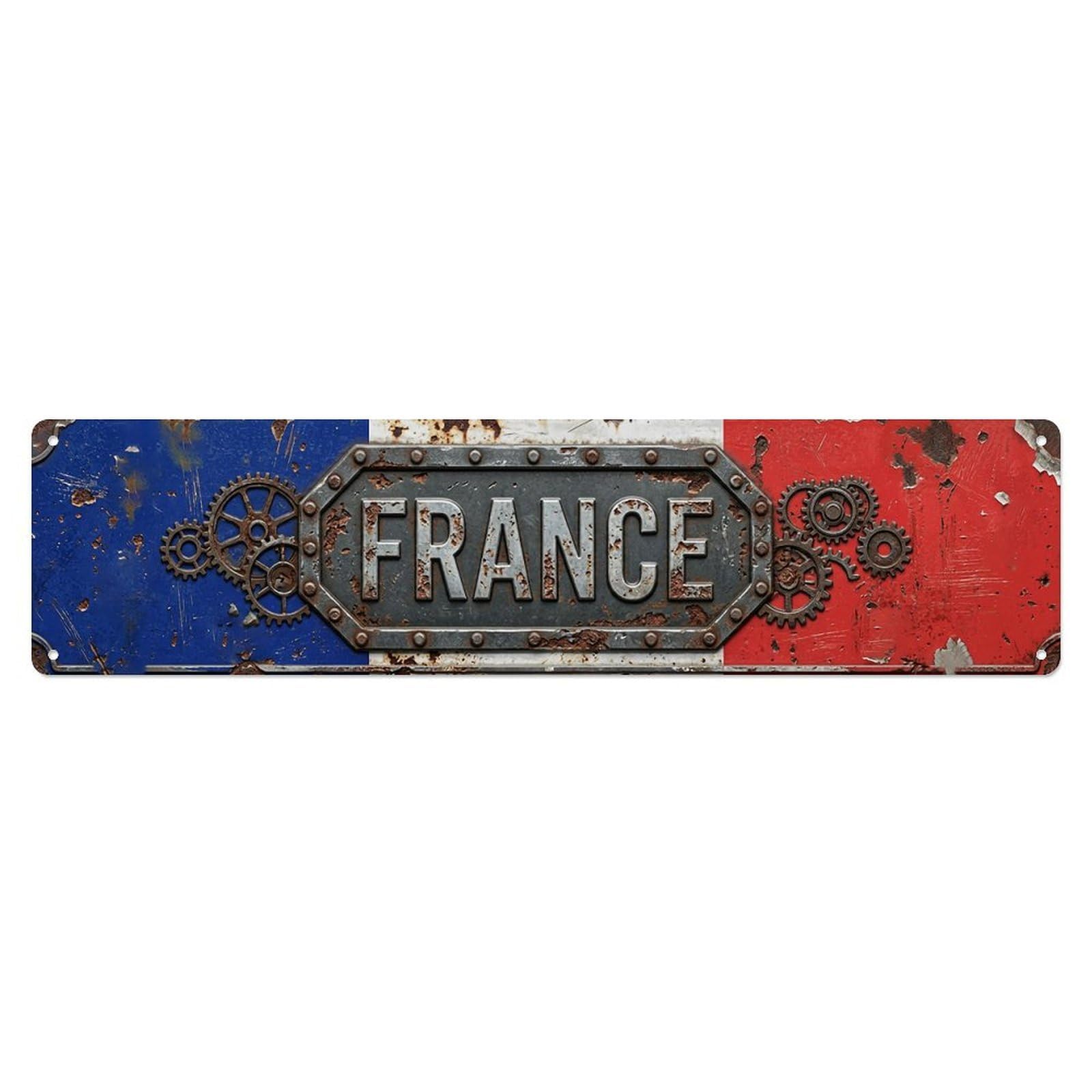 Okahys 4X16inch(10X40cm) France Flag Timeworn Emblem Vintage Metal Tin Sign