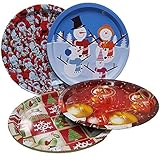 Land-Haus-Shop® Schickes Weihnachtsteller Set, 4X Weihnachts Advent Teller Metall 32cm, 4 Design