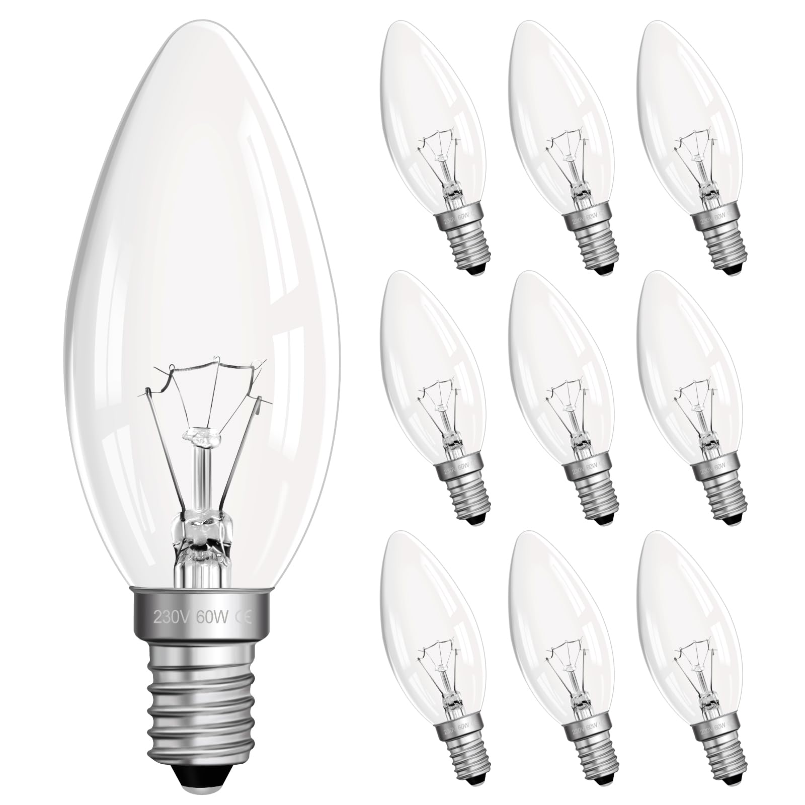 Bombilla E14 230V Regulable C35 Forma Vela 2700K Blanca Cálida Para Lámpara de Araña, Pared y Cristal - Paquete de 10