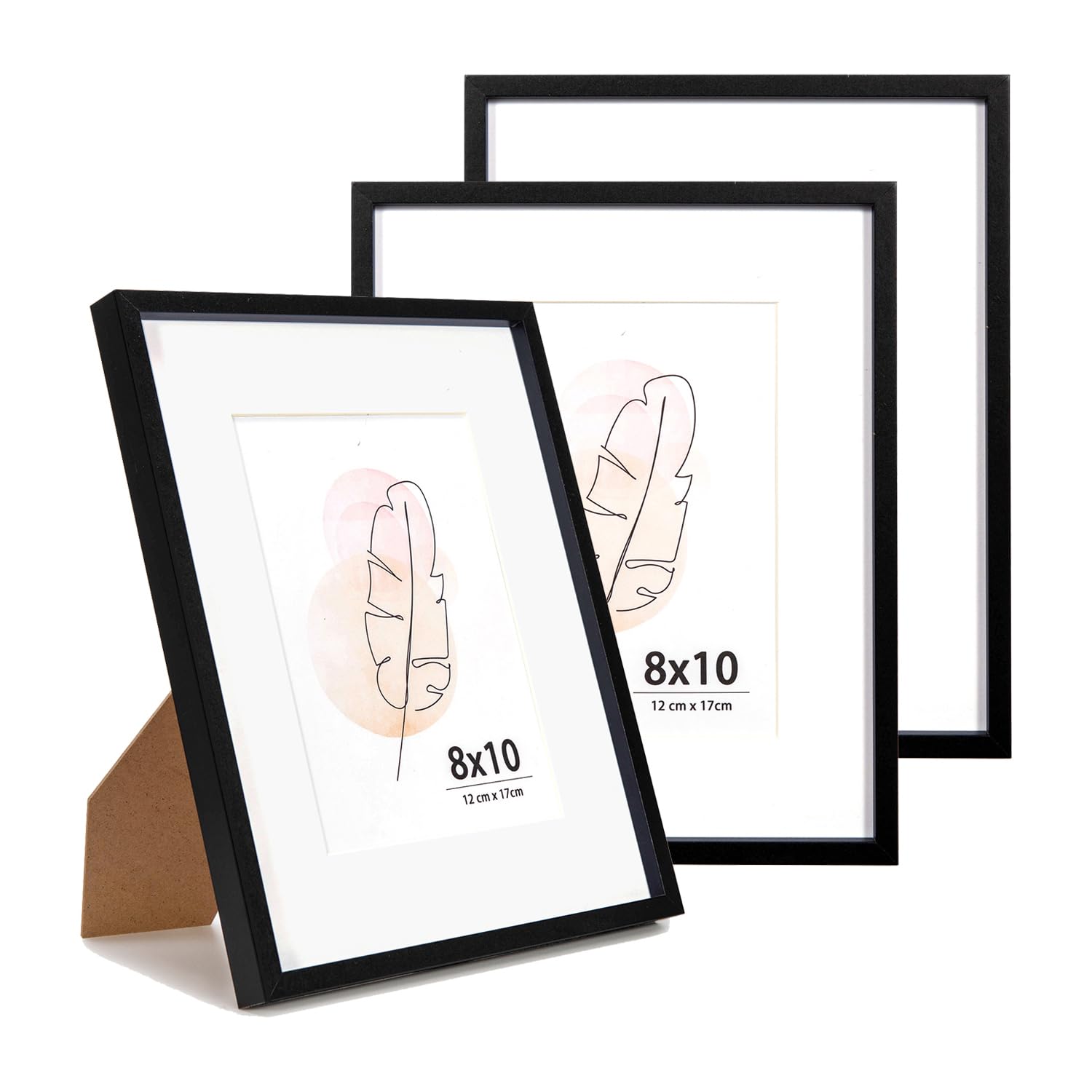 Kaiwin Black 8X10 Picture Frame Set Of 3, Wooden Poster Frame Suitable For 5X7 With Mat, 10X8 Picture Frames For Tabletop And Wall Mounting Display For Home, Office,Gallery,Holiday