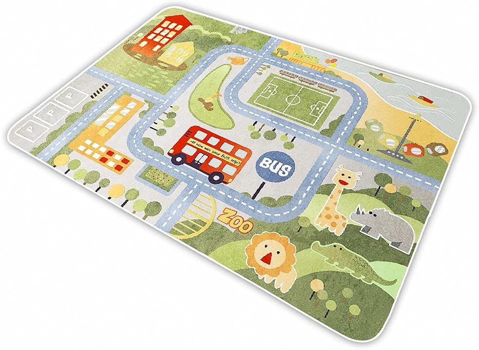 SPOAR Kid Rug Carpet Playmat for Toy Cars and Trainï¼ŒPlay Area Rug with Rubber Backingï¼ŒFun Throw Rugï¼ŒIdeal Gift for Children Baby Bedroom Play Room(80Ã—120cm/32Ã—47in)