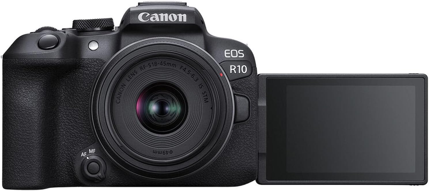 Canon EOS R10 Mirrorless Camera with RF-S 18-45mm f/4.5-6.3 is STM and RF-S 55-210mm f/5-7.1 is STM Lens + 64 GB Memory + Extra Battery + LED Light + More (28pc Bundle) (Renewed)