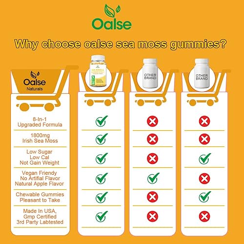 Miniatura 5 de Gomitas orgánicas de musgo marino para adultos y niños, 2000 mg de Seamoss crudo, vejiga, raíz de bardana, saúco, pimienta, vitamina C y D3, zinc
