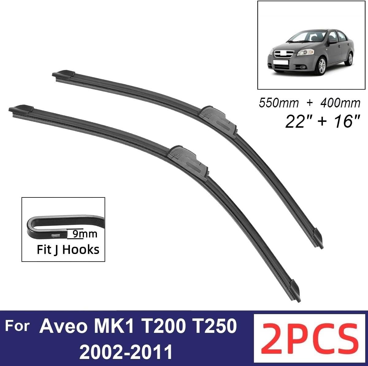 Car Wiper Compatible with Chevrolet Aveo MK1 T200 T250 2002-2011 Front Wiper Blades Soft Rubber Windscreen Wipers Auto Windshield 22" 16" (Color : 4 wipers)