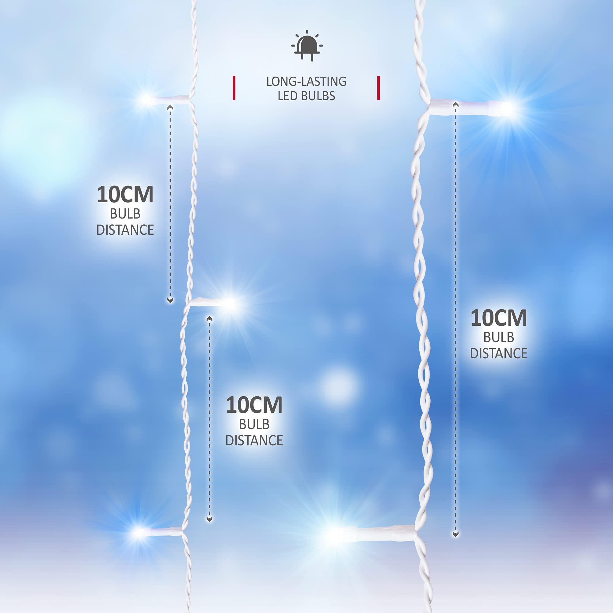 Icicle Lights Outdoor Christmas 1000 LED 30m Lit Length, Blue & Cool White LED Icicle Fairy House Lights with 8 Hours On Timer, Memory, 8 Lighting Modes, Mains Powered – 1000 LED, Blue & Cool White