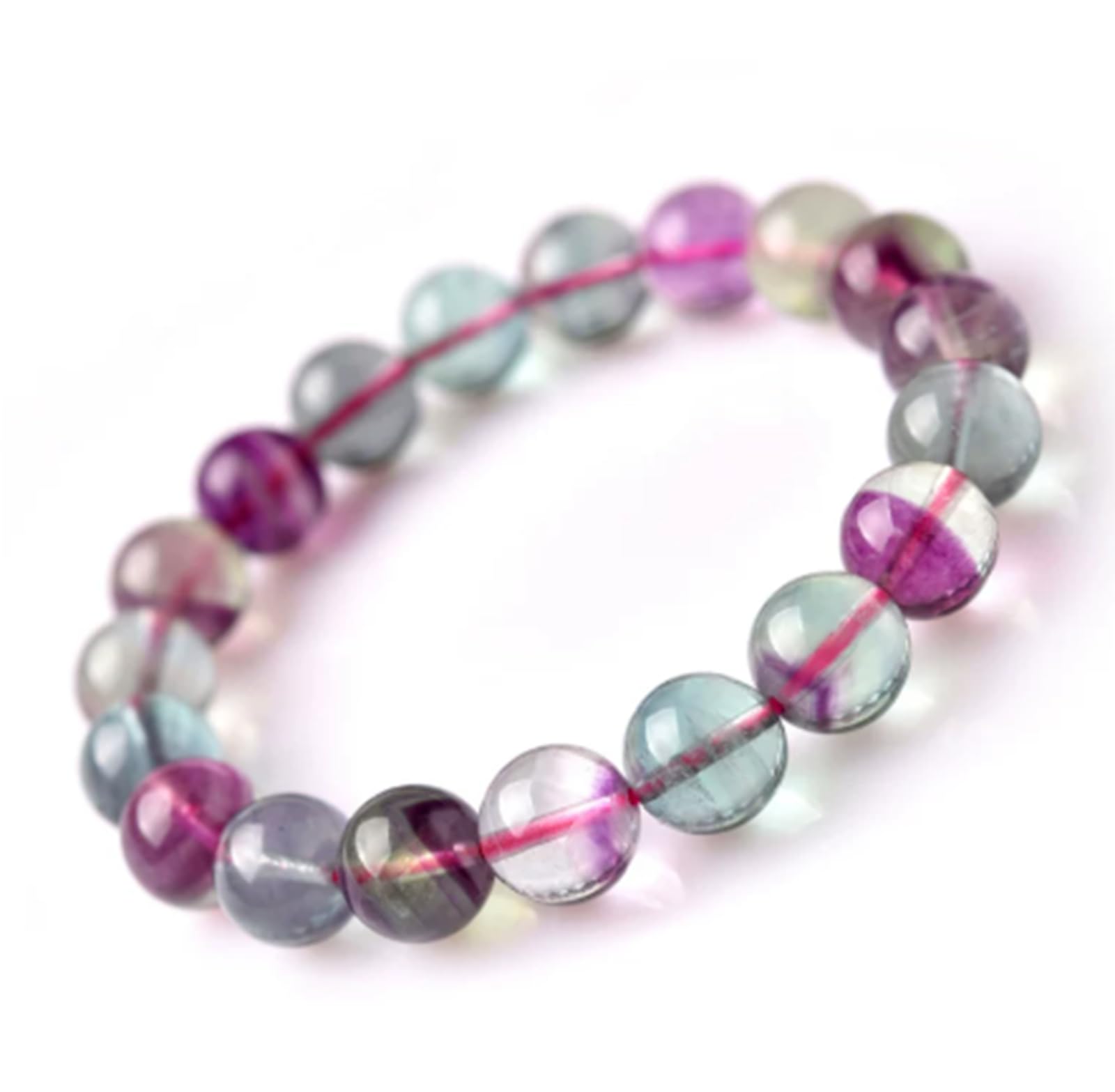 Pulsera de fluorita Natural Multicolor de Grado 5A para Mujer, con Cuentas de Cristal, Pulsera elástica con Gemas, Piedras Naturales, Joyas, Regalos,8mm