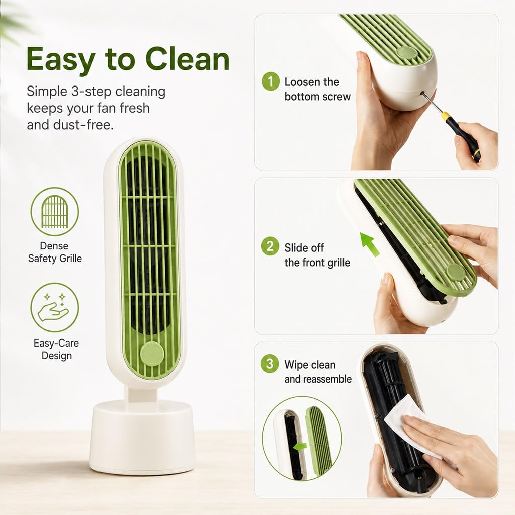 Ventilatore A Torre Compatto Con Batteria Ricaricabile Da 4000 MAh | 5 Velocità Con Controllo Touch,Display LED, Oscillazione 30°/60°, Raffreddamento Personale Silenzioso Per Scrivania
