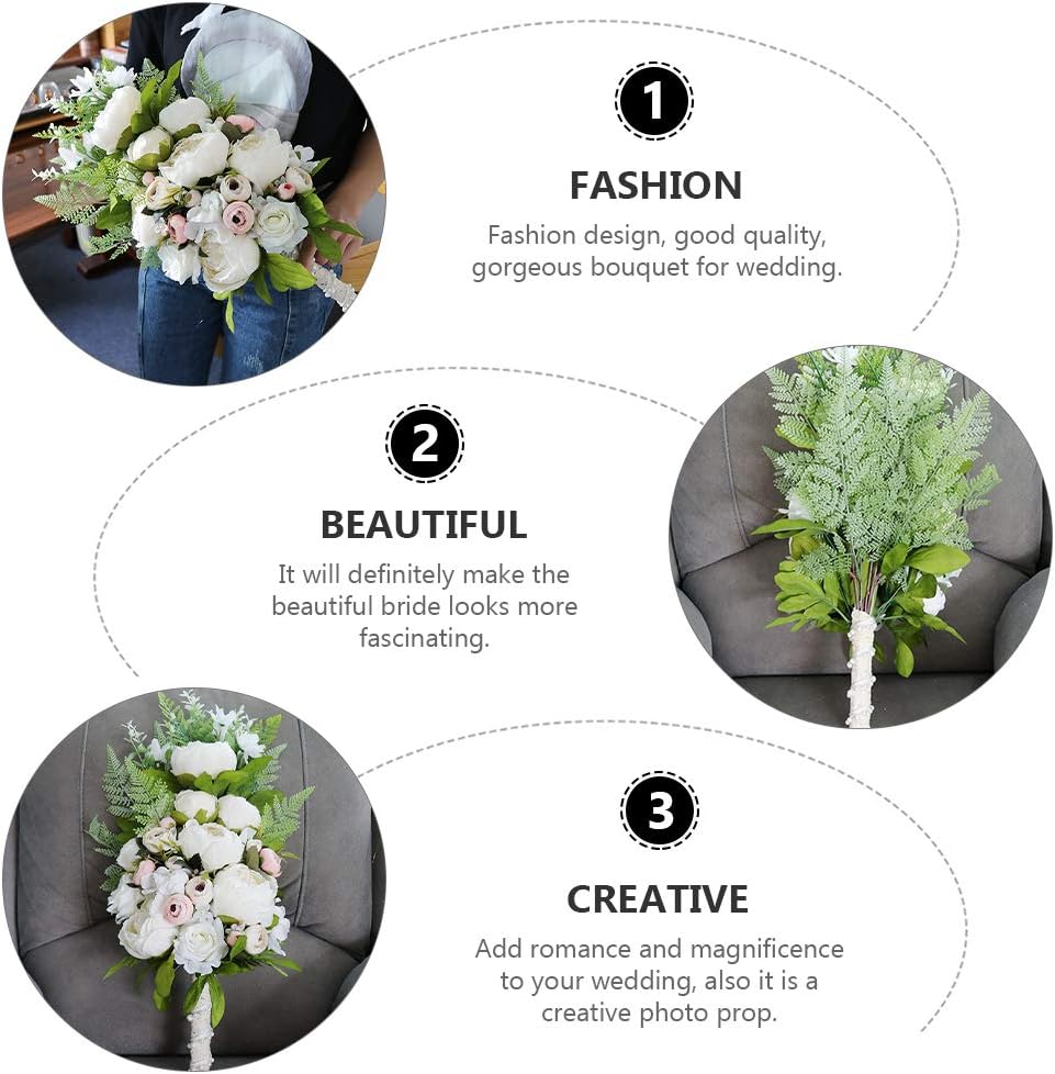 jojofuny Bridal Flower Decor Artificial Peony Wedding Bouquet Handheld Bouquet for Bridesmaids Church Ceremony 18.89X9.84X5.90 Inches Ivory White