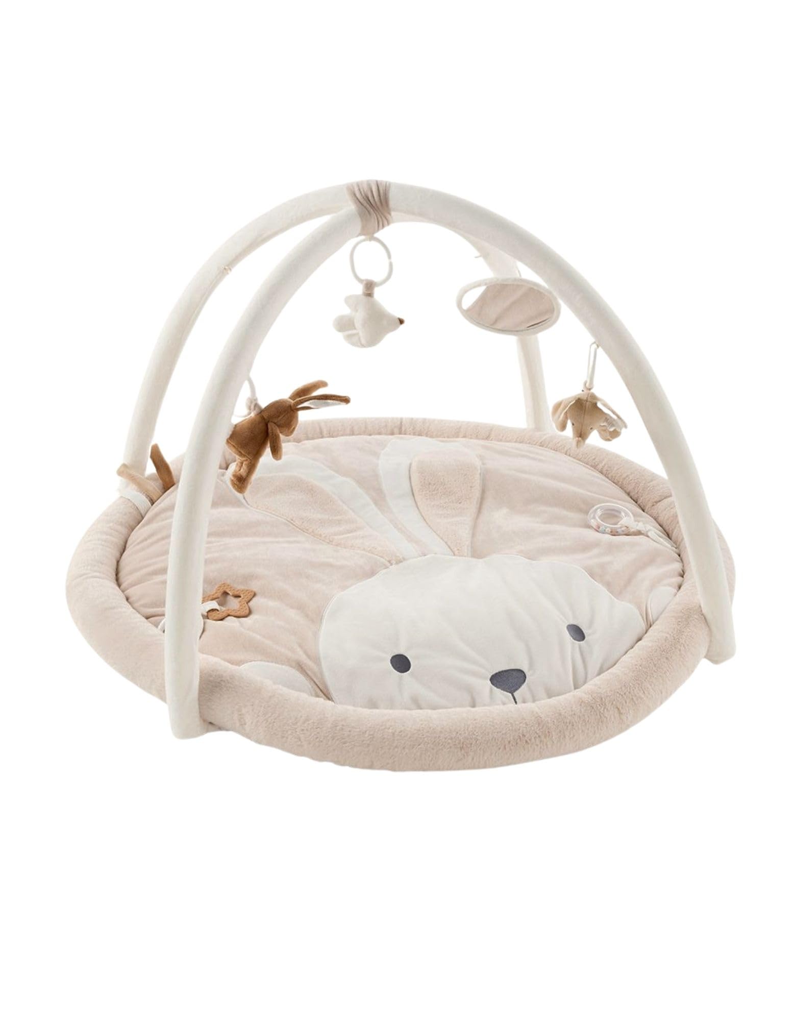 NOUKIE'S - Tapis d'Éveil Bébé - Marron - Moka Le Lapin - Tapis d'Activités Sensoriel avec Jouets Suspendus - Motricité, Développement Éveil - Lavable Machine - Naissance - Cadeau
