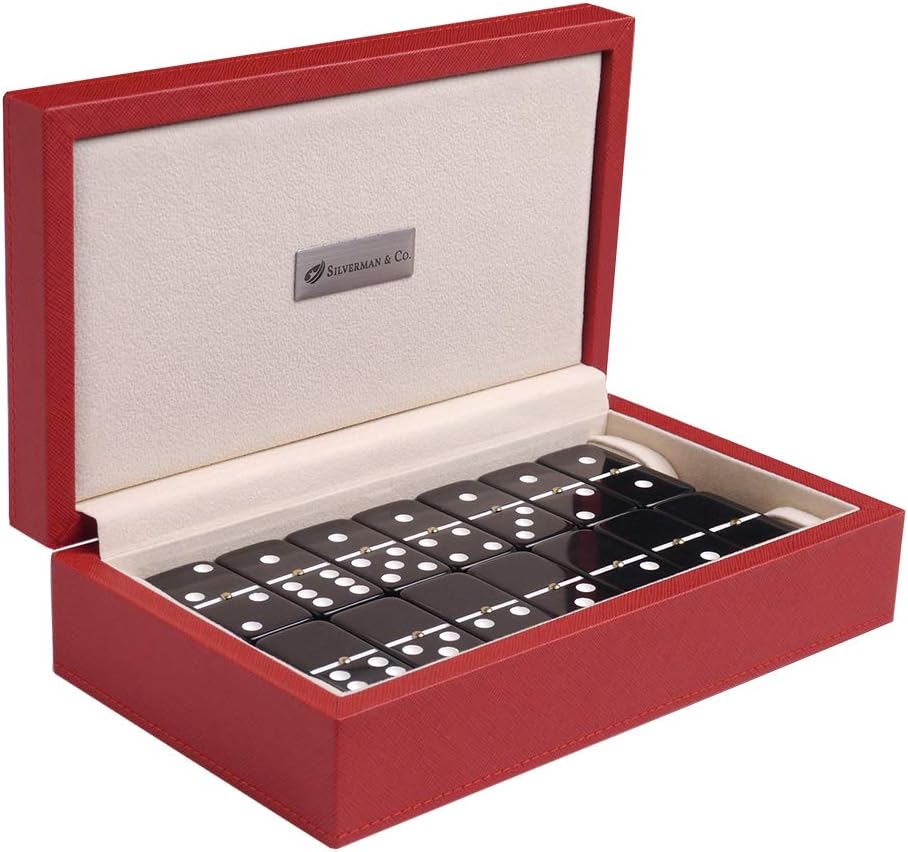 Silverman & Co. Double 6 Large Black Domino Set - Red Case