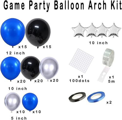 Miniatura 5 de Kit de arco de guirnalda de globos color negro, azul y plateado, globos plateados para niños, bebés, cumpleaños, videocámaras, cumpleaños,