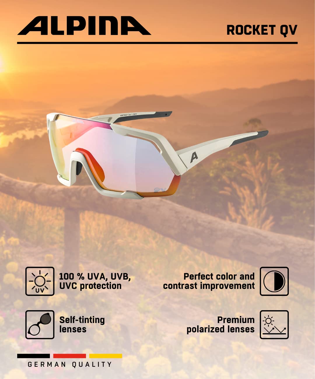 ALPINA Unisex - Dorośli, ROCKET QV Okulary sportowe, cool-grey matt/rainbow, One Size