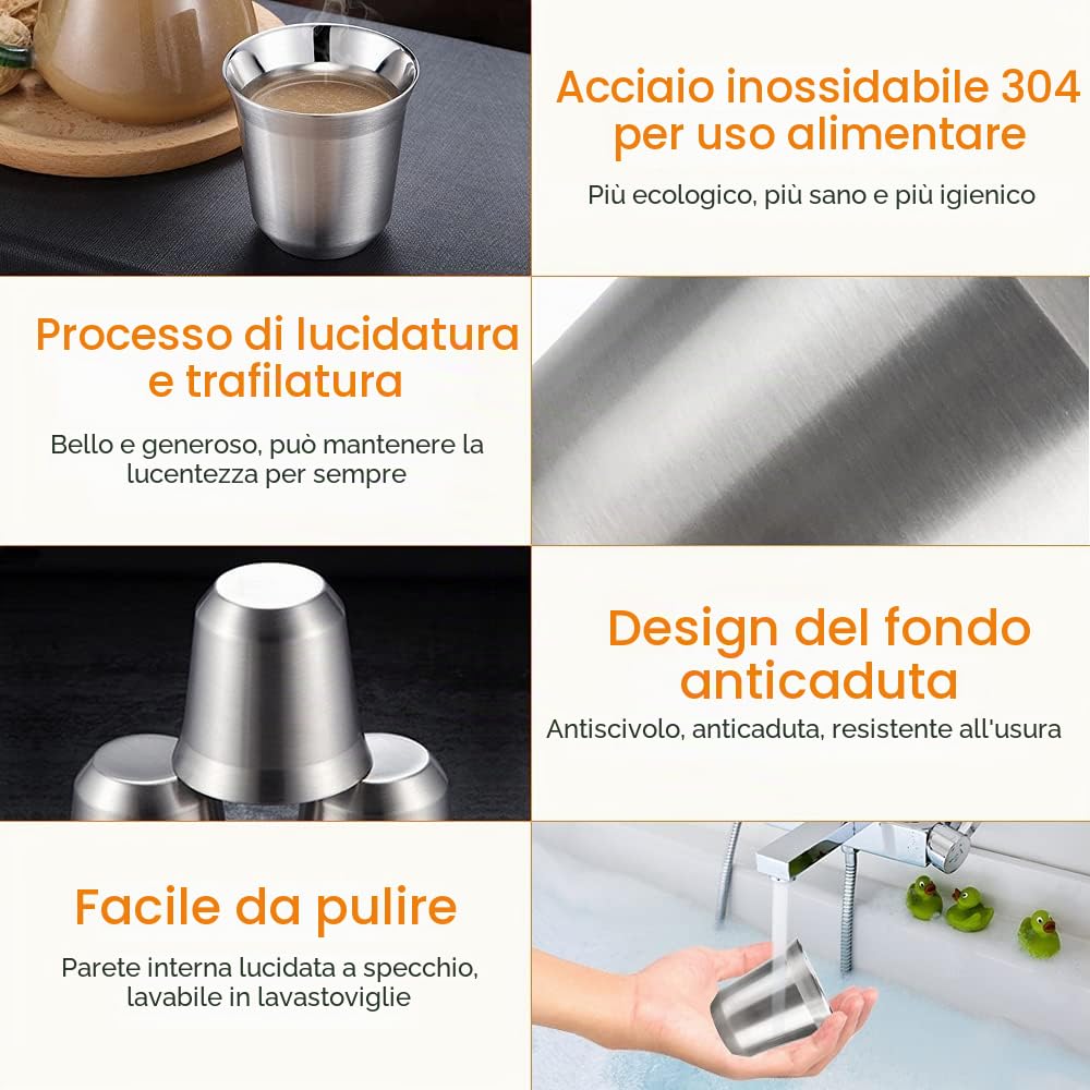 2 Pezzi Tazza in Acciaio Inox Tazze da Caffè Isolate a Doppia Parete Bicchieri da Birra in Metallo Tazze in Metallo Riutilizzabile Tazzine Espresso In Acciaio Inox per Caffè Birra, 80 ml
