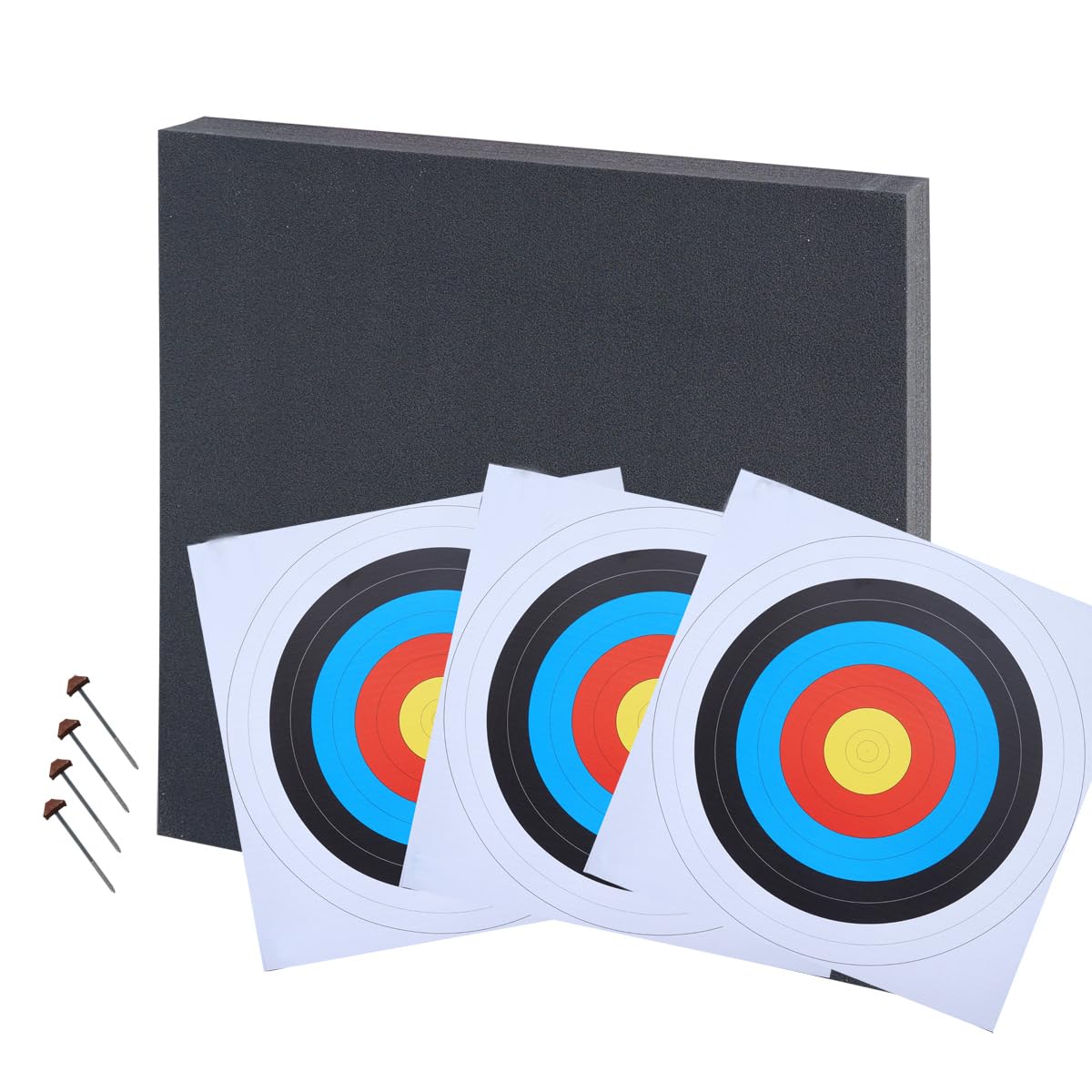 Zielscheibe 80x80x10 cm Zielscheibenset mit 3 Auflagen und 4 Scheibennägeln