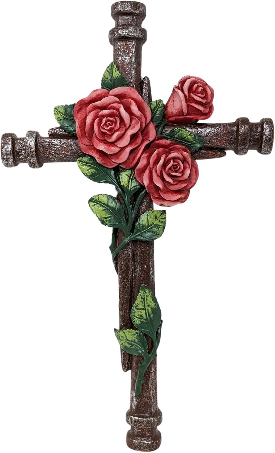 BestGiftEver Wall Cross with Red Roses on Nail - Decorative Wall Hanging Spiritual Jesus Art Sculpture for Home Decor and Religious Gift for Christians