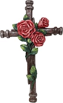 BestGiftEver Wall Cross with Red Roses on Nail | Decorative Wall Hanging, Spiritual Jesus Art Sculpture, Home Decor, Religious Gift for Christians