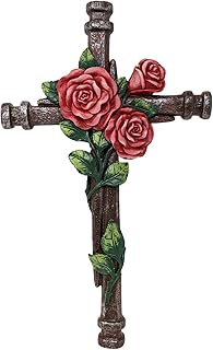 BestGiftEver Wall Cross with Red Roses on Nail - Decorative Wall Hanging Spiritual Jesus Art Sculpture for Home Decor and Religious Gift for Christians