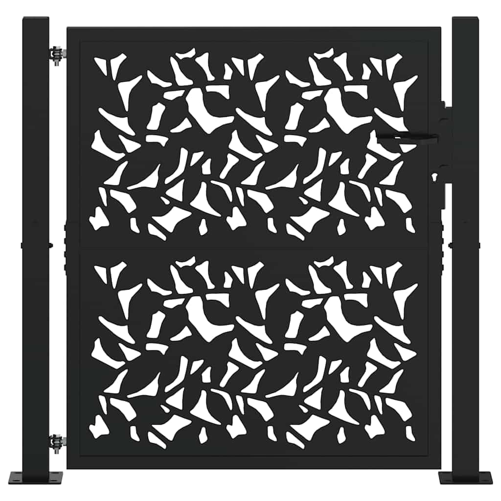 vidaXL Cancello Giardino Nero 100x100 cm in Acciaio Design a Foglia, cancello della Recinzione, cancello Esterno, cancello del Metallo