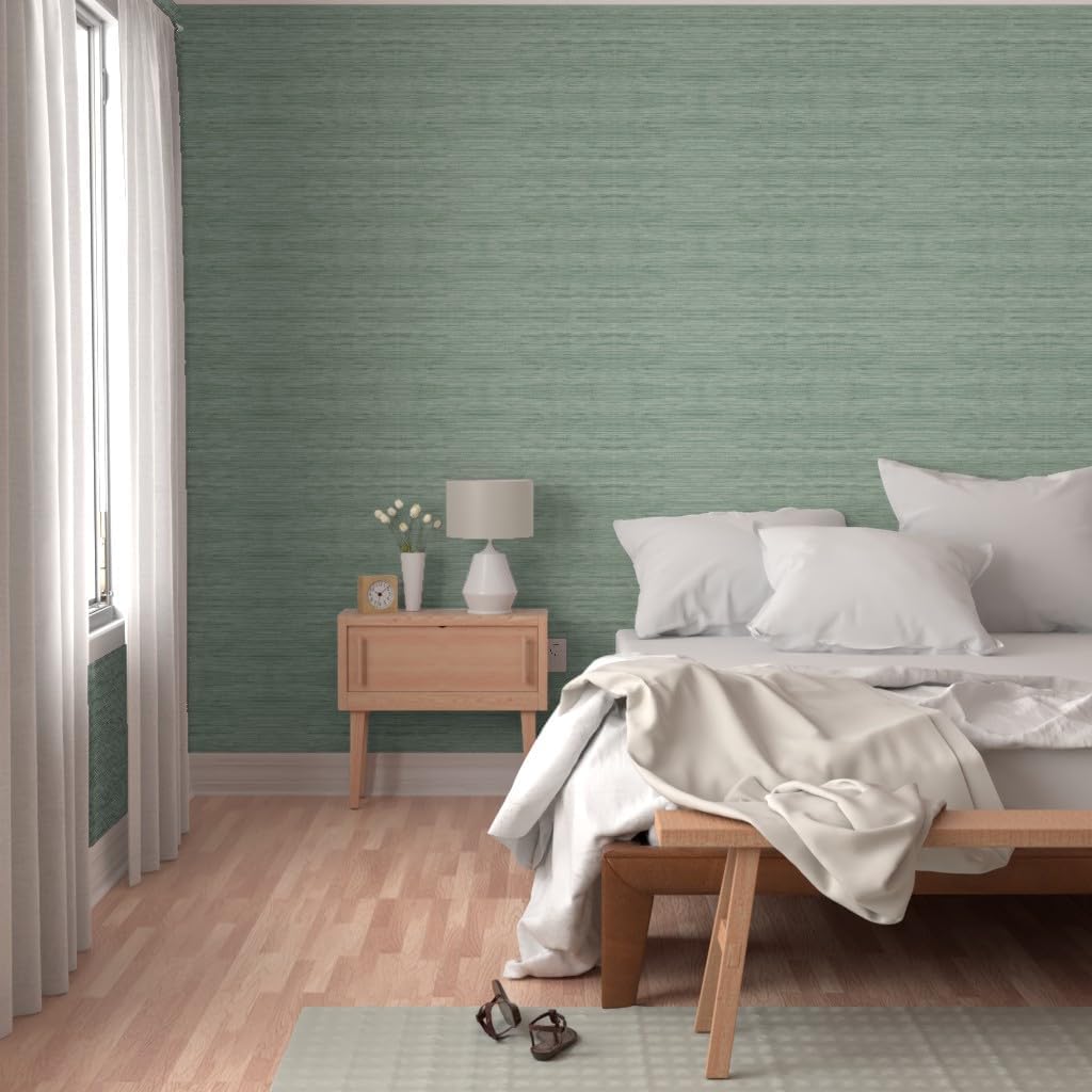 Removable Wallpaper Swatch - Soft Sage Green Faux Grasscloth Textured Look Coastal Custom Pre-Pasted Wallpaper by Spoonflower